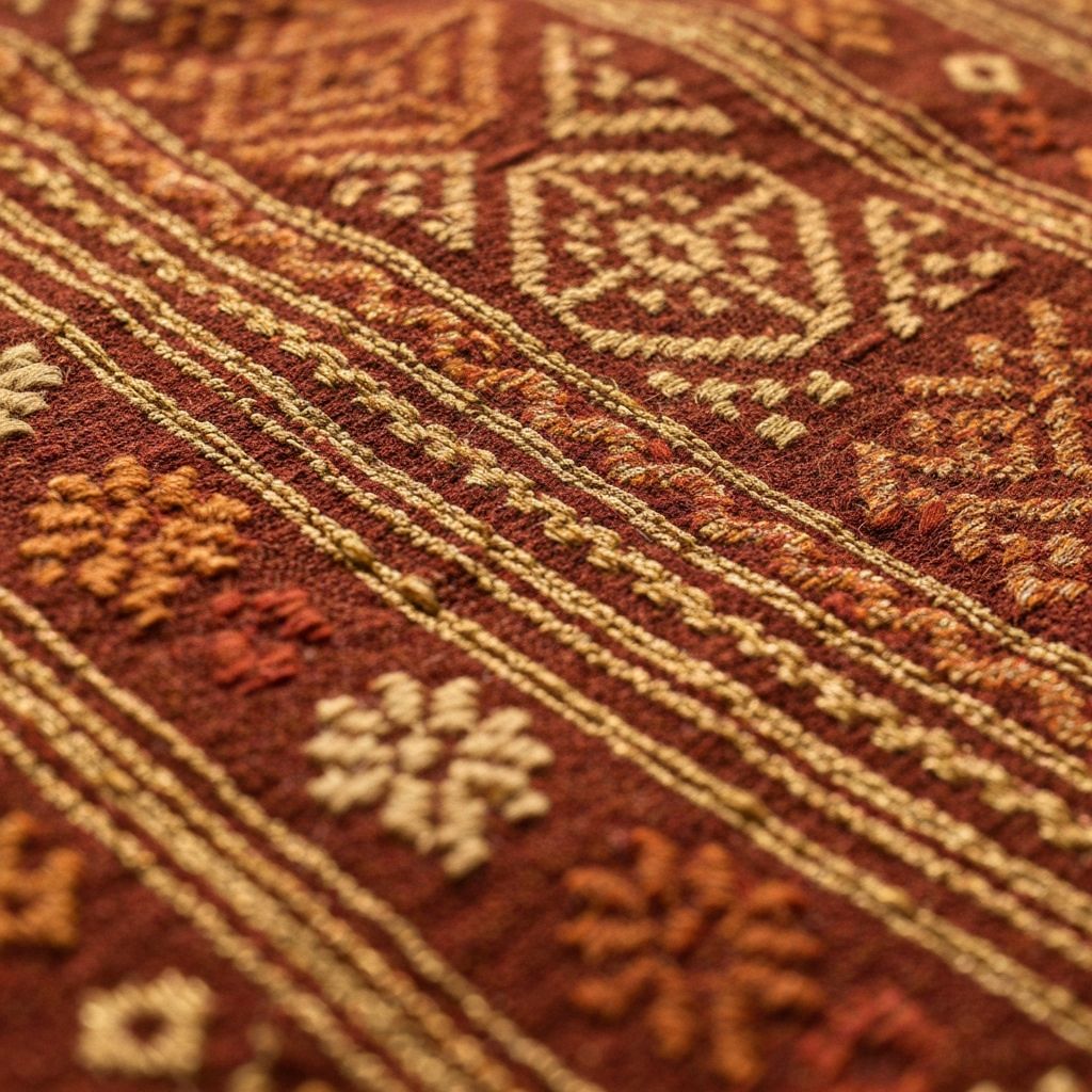 Handloom textile warp under natural courtyard light